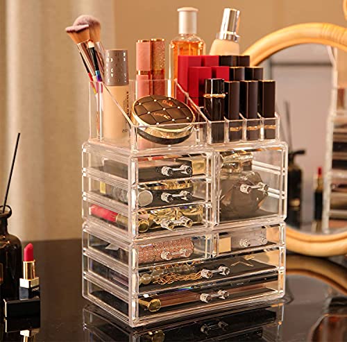 Cq acrylic 3 Pack Clear Makeup Organizer for Vanity,Countertop,Stackable 8 Drawers Cosmetic Storage for Hair Clip,Jewelry,Lipstick,Makeup Brush,Beauty Product Desk and Bathroom Skincare Organizers - size: 8 Drawers