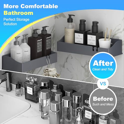 Acrylic Shower Caddy Bathroom Organizer,Rustproof Shower Shelves - No Drilling Wall Mount Shelf, Adhesive Bathroom Storage For Shampoo With Soap Holder 3 Pack - color: Dark Grey