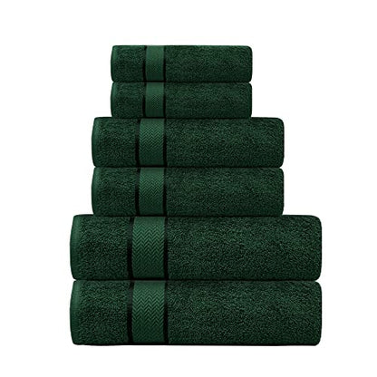 6 Piece Cotton Bath Towel Set -2 Bath 2 Hand 2 Face, Dark Green | 100% Cotton • Thick & Plush • Hotel Quality • Ultra Soft • Highly Absorbent • Quick Dry • Low Lint • Machine Washable - color: Forest Green