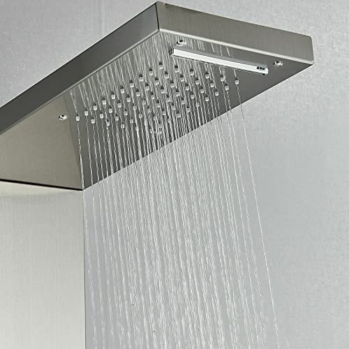 LED Light Shower Panel Tower Rainfall Waterfall Shower Head with Massager Jets Body System Jet Black B (Color : Brushed Nickel E) - color: Brushed Nickel E