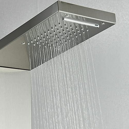 LED Light Shower Panel Tower Rainfall Waterfall Shower Head with Massager Jets Body System Jet Black B (Color : Brushed Nickel E) - color: Brushed Nickel E