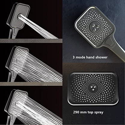 Thermostatic Shower System Gray Digital Display Shower Faucet Set 4 Function Shower Fixture with Rain Shower Head,Hand Shower,Handheld Spray,Wall Mounted Tub Fauce