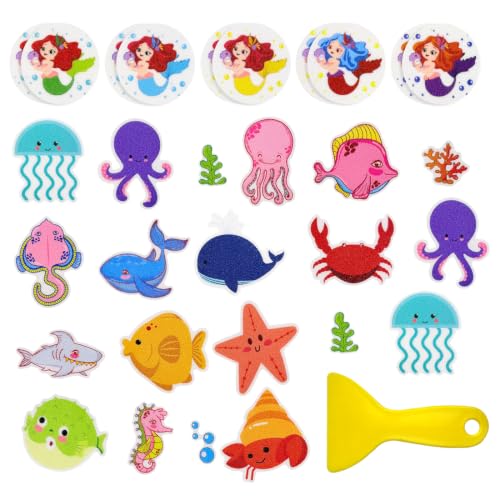 30 PCS Non Slip Bathtub Stickers for Kids, Cute Anti-Slip Shower Treads with Premium Scraper, Waterproof Safety Appliques for Bathroom Tub, Shower Floor, Stairs (Mermaid) - color: Mermaid