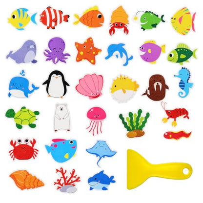 30 PCS Non Slip Bathtub Stickers for Kids, Cute Anti-Slip Shower Treads with Premium Scraper, Waterproof Safety Appliques for Bathroom Tub, Shower Floor, Stairs (Ocean) - color: Ocean