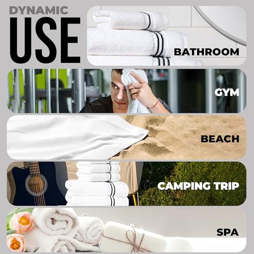 8-Piece Premium Towel Set, 2 Bath Towels, 2 Hand Towels, and 4 Wash Cloths, 100% Ring Spun Cotton Highly Absorbent Towels for Bathroom, Gym, Hotel, and Spa - color: Black