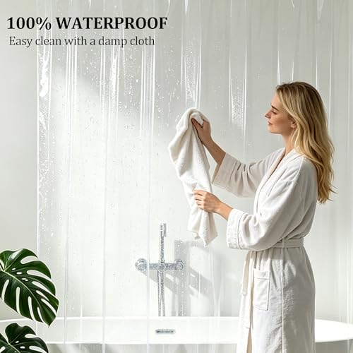 10G Heavy Duty Shower Curtain Liner 76 Inches Long, 100% EVA Vinyl 71 x 76 Longer Bathroom Shower Liner with 3 Large Magnets and 12 Grommet Holes, Weighted Clear Plastic Waterproof Shower Liner - size: 71"W x 76"L (Pack of 1)