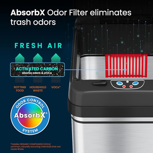 iTouchless Glide 13 Gallon Pet-Proof Sensor Trash Can with Wheels and Odor Control System, Stainless Steel - color: Black, Silver, 13 Gal with Wheels