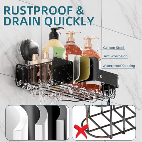 TAILI Shower Caddy Suction Cup Rustproof Metal Visible indicator Black | 2 Pack Rustproof,No Drilling Wall Mounted Basket, Upgraded Removable Suction Cup Bathroom Organizer Heavy Duty Shampoo - color: Visible indicator Black x2