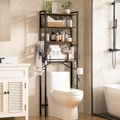 Over-The-Toilet Storage Rack, 4-Tier Bathroom Organizer Shelf Over Toilet with Adjustable Shelf and Basket, Freestanding Space Saver Bathroom Shelves Above Toilet for Room(Brown) - color: Brown