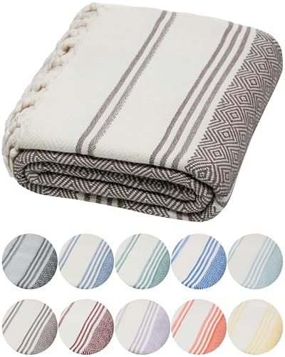 DEMMEX Organic Diamond Turkish Bath & Beach Towel | 100% Oeko-TEX Certified Turkish Cotton, Ultra-Soft, Quick-Dry, Lightweight, Compact & Oversized Luxury Peshtemal Towel, Prewashed, 71"x36", Brown - color: Brown