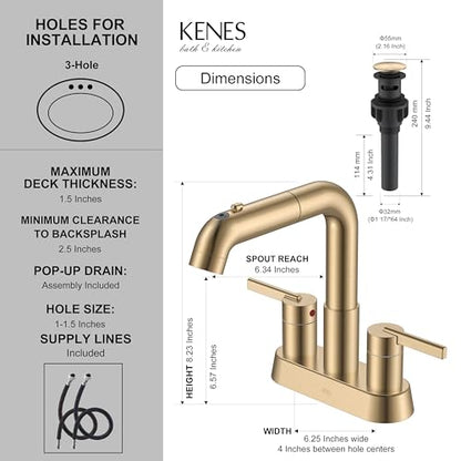 Champagne Bronze Pull Down Centerset Bathroom Faucet 3 Hole 2 Handle | Pull Out Bathroom Faucet with Pop Up Drain & Supply Lines, Lead-Free cUPC & NSF Certified, 4 Inch Faucet for Vanity RV Sink - color: Champagne Bronze