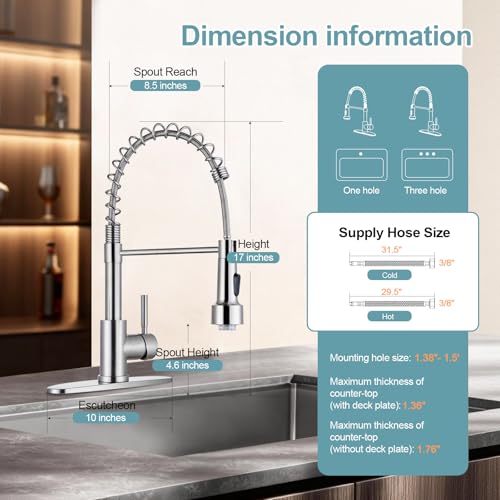 LED Kitchen Faucets with Pull Down Sprayer, Brushed Nickel Modern Single Handle Stainless Steel Pull Out Spring Sink Faucet with LED Light for RV Bar Farmhous Laundry Outdoor - color: Brushed Nickel, style: Classic-LED