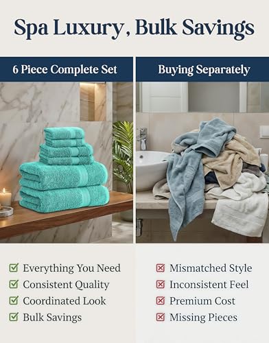LANE LINEN Towel Set 6 Piece Soft Absorbent Quick Dry 100% Cotton - Teal | Towels And Washcloths - Terry Weave Comfort, Long-Lasting Comfort, Hotel-Style Look, Gets Softer With Every Wash - color: 09: Teal
