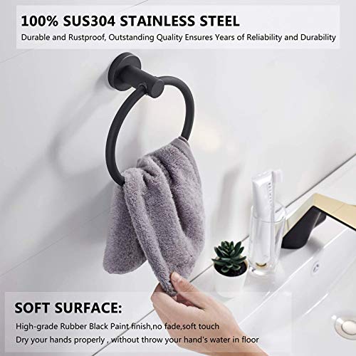 BGL 304 Stainless Steel Towel Ring Hanging Round Simple Black Towel Circular Holder - color: Matte Black