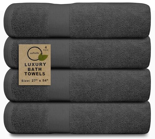 Luxury Bath Towels Set of 4 (27” x 54”) | Towels for Bathroom | Super Soft | Highly Absorbent Towels for Home, Spa, Gym (Grey) - color: Grey