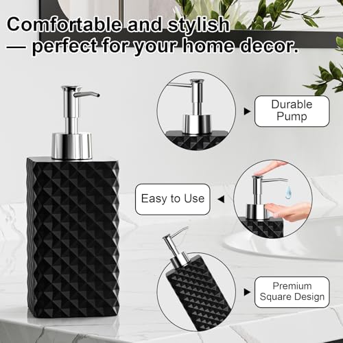Bathroom Accessories Set Resin 6PCS, Square Toothbrush Holders Set Complete with Soap Dispenser, Vanity Tray, Tumbler, Cups and Cotton Swab Jars (Black Diamond, Resin Bath 6 PCS) - color: Black Diamond
