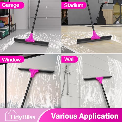 TidyBliss Floor Squeegee Heavy Duty with 58.3 inches Long Handle, Rubber Foam Water Scraper Broom Epoxy Wiper Mop for Cleaning Concrete Pool Rug Garage Deck Shower Window Outdoor Indoor