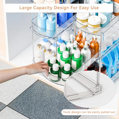 2 Pack 3 Tier Large Pull Out Bathroom Organizers and Storage,13.8″ Deep Sliding Kitchen Under Sink Organizer for Cleaning Products Storage,Acrylic Clear Bathroom inder Sink Organizer,Undersink Storage - style: 2 Pack-3 Tier