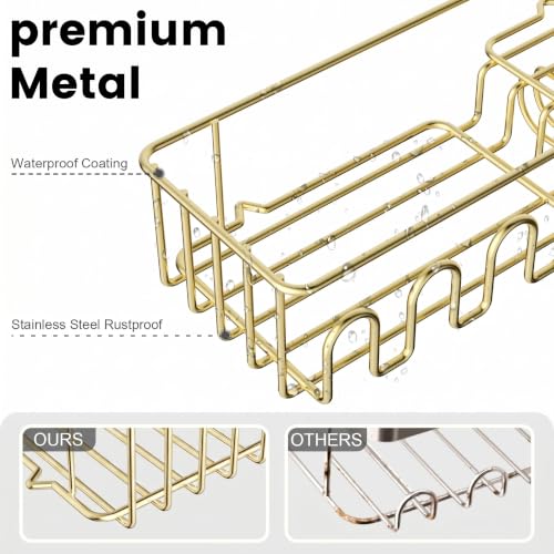4-Pack Adhesive Shower Caddy, Wall Mounted Bathroom Shelf, Gold | 2 Open Grid Baskets, Drill-Free Adhesive, 2 Detachable Hooks, Rustproof Metal, Ideal Bathroom Kitchen Shelf, Holds 25Lbs - color: Gold