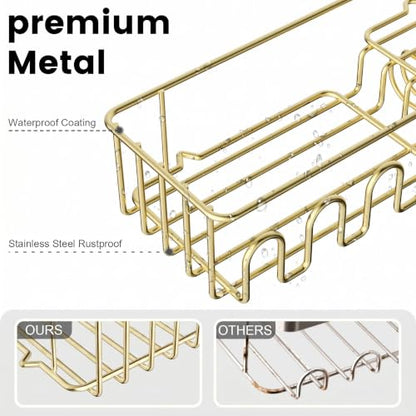 4-Pack Adhesive Shower Caddy, Wall Mounted Bathroom Shelf, Gold | 2 Open Grid Baskets, Drill-Free Adhesive, 2 Detachable Hooks, Rustproof Metal, Ideal Bathroom Kitchen Shelf, Holds 25Lbs - color: Gold