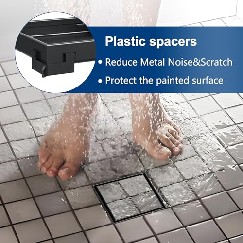 Neodrain 6 in Black Square Shower Drain with Removable Tile Insert Grate | 304 Stainless Steel Tile Square Drain, Hidden Drain,Easy to Clean, Waterproof & Sturdy Shower Drain, CUPC Certified - color: Matte Black, size: 6 IN