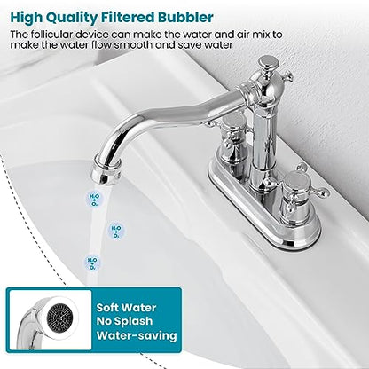 gotonovo 4 Inch Centerset Bathroom Faucet 2 Cross Handles Deck Mount 2 Hole Lavatory Vanity Utility Mixer Tap with Water Supply Hoses and Pop Up Drain RV Farmhouse, Polish Chrome - color: Polish Chrome