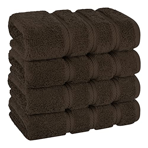 American Soft Linen 100% Cotton Luxury Turkish Towels, 4 PC Hand Towel Set | Soft Absorbent Quick Dry OEKO Tex Standard 100 Certificated Durable Machine Washable Premium Hotel Quality - color: Chocolate Brown, size: 16"x28"