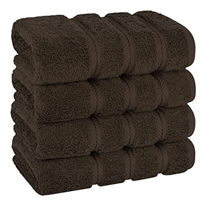 American Soft Linen 100% Cotton Luxury Turkish Towels, 4 PC Hand Towel Set | Soft Absorbent Quick Dry OEKO Tex Standard 100 Certificated Durable Machine Washable Premium Hotel Quality - color: Chocolate Brown, size: 16"x28"
