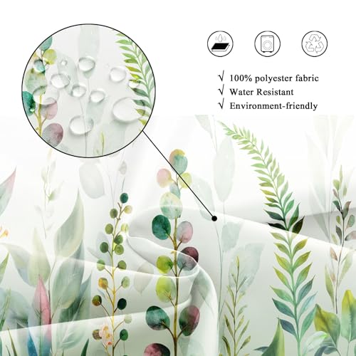Sage Green Eucalyptus Spring Hummingbird Plants Bathroom Shower Curtain Set | 54"W x 78"H Botanical Leaves; waterproof HD print, quick-dry fabric with 12 free hooks for easy hanging. - color: A-sage Green, size: 54"W x 78"L (Pack of 1)
