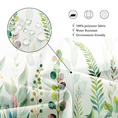 Sage Green Eucalyptus Spring Hummingbird Plants Bathroom Shower Curtain Set | 54"W x 78"H Botanical Leaves; waterproof HD print, quick-dry fabric with 12 free hooks for easy hanging. - color: A-sage Green, size: 54"W x 78"L (Pack of 1)