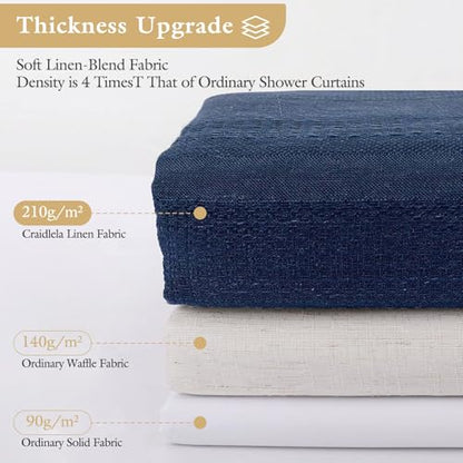 Long Boho Farmhouse Shower Curtain Set with Tassel, Linen Bohemian French Country Chic Bathroom Shower Curtain Set, Modern Striped Textured Shower Curtain 72x78 - Navy Blue - color: Navy, size: 72"W x 78"L (Pack of 1)