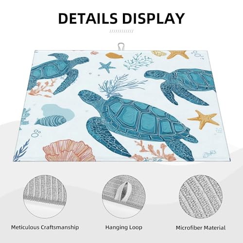 Turtle Pattern Dish Drying Mat for Kitchen Counter Absorbent Microfiber Reversible Dish Pad Fast Drying Countertop Protector Extra Large"18x24"Dish Mat - color: Light Blue-Turtle