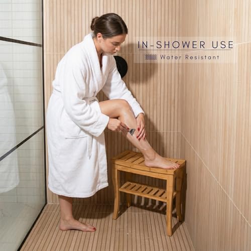 Shower Bench – Waterproof Wooden Spa Seat with Storage Shelf for Bathroom, Sauna & Entryway – Eco-Friendly Bath Stool Available in 3 Sizes - size: 19"