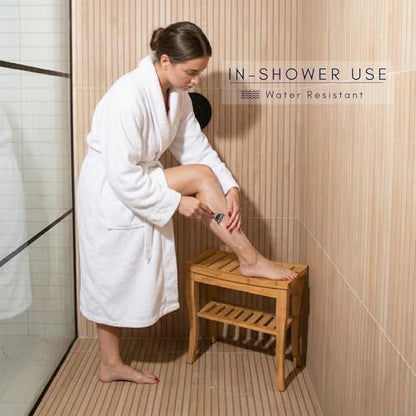 Shower Bench – Waterproof Wooden Spa Seat with Storage Shelf for Bathroom, Sauna & Entryway – Eco-Friendly Bath Stool Available in 3 Sizes - size: 19"