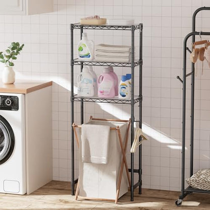 Over The Toilet Storage Shelf 3-Tier Bathroom Organizer and Storage Shelf | with Adjustable Shelf and Basket Freestanding Space Saver Above Toilet for Room Black