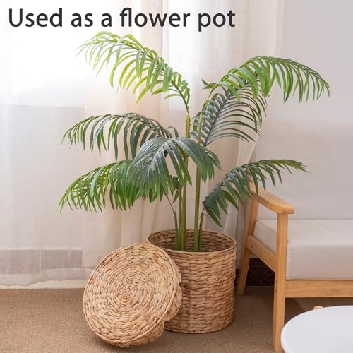 Small Round Water hyacinth Wicker Laundry hamper basket with lid | Eco-friendly,Handwoven,Natural Storage for Toys,Blankets,Dirty Clothes - Bedroom & Bathroom - size: Small