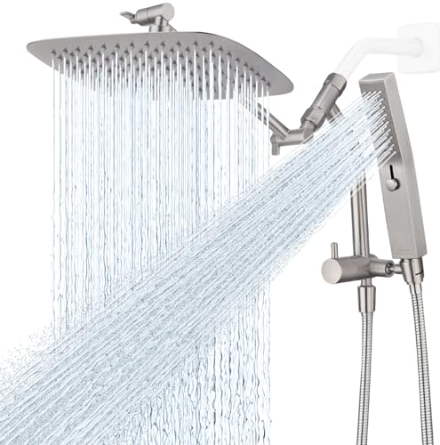 G-Promise 10 Inch All Metal Rain Shower Head with Handheld (Brushed Nickel) | Suits Every Height, Pause Mode Diverter, Massage Mode Handheld, Full Body Coverage, Easy to Install, Modern Bath Upgrade - color: Brushed Nickel, size: 10 Inch