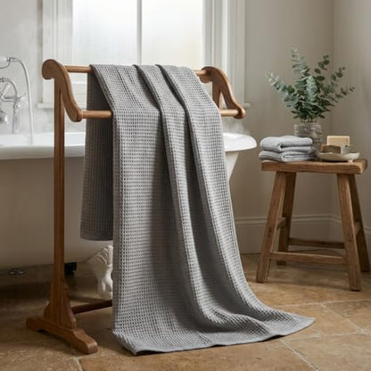 Bamboo Viscose Waffle Bath Towels - Pack of 2 - Grey - 250 GSM – 100% Viscose Derived from Bamboo - Quick-Dry Waffle Weave - Spa & Gym Ready - Oeko-TEX Certified – Absorbent - Breathable - color: Grey