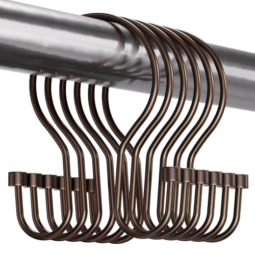 Bathway Shower Curtain Hooks Dark Gold Shower Curtain Rings with Cylindrical Design, 12Pcs Metal Shower Curtain Hooks Rust Proof, Smooth Glide Double Shower Hooks Rings for Shower Curtain - color: Bronze, style: Minimalist Shower Hooks with Cylinders