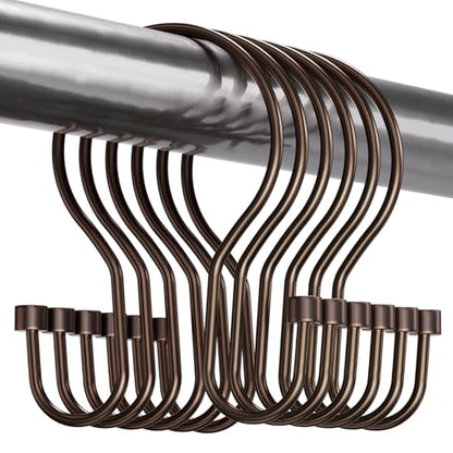 Bathway Shower Curtain Hooks Dark Gold Shower Curtain Rings with Cylindrical Design, 12Pcs Metal Shower Curtain Hooks Rust Proof, Smooth Glide Double Shower Hooks Rings for Shower Curtain - color: Bronze, style: Minimalist Shower Hooks with Cylinders