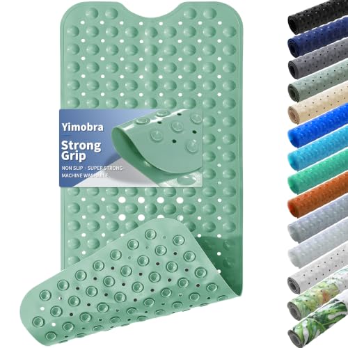 Yimobra Non Slip Bathtub Mat 40 x 16 Inch, Extra Long Shower Mat with Drain Holes, Machine Washable Baby Bath Mats, Strong Suction Cups for Bathroom Floor, Green - color: Green