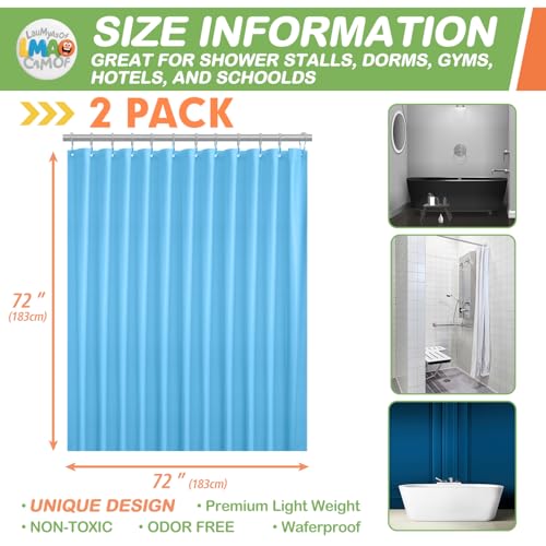 2 Pack | Light Blue Plastic Shower Curtain Or Liner, 72x72 Inch Lightweight Plastic Bathroom Shower Showroom Inner Curtain with Rustproof Metal Grommet Holes and Weighted Magnets - color: Light Blue