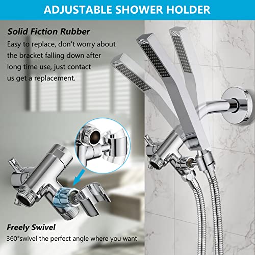 PDPBath Solid Brass 3 Way Shower Arm Diverter Valve with Handheld Holder for Dual Shower Heads with G1/2 Universal Connection - Chrome - color: Chrome-2