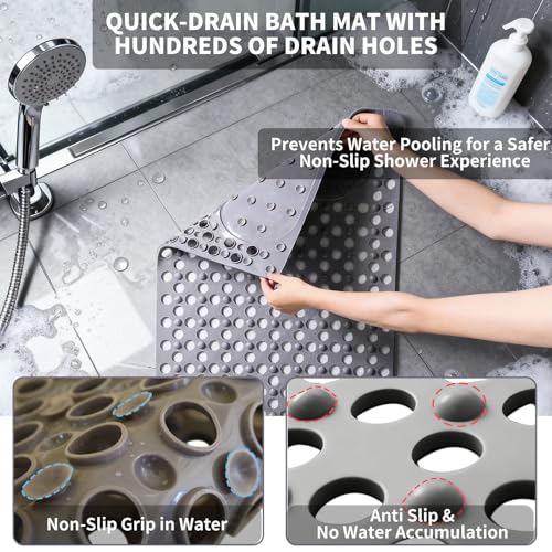 Bath Tub Shower Mat with Soft Shower Foot Scrubber Mat for Massage,Non Slip Bathtub Mat with Strong Suction Cups, Silicone Shower Foot Scrubber Mat (Gray, 31.5" X 19.7"(Rectangular)) - color: Gray, size: 31.5" x 19.7" (Rectangular)