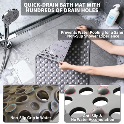 Bath Tub Shower Mat with Soft Shower Foot Scrubber Mat for Massage,Non Slip Bathtub Mat with Strong Suction Cups, Silicone Shower Foot Scrubber Mat (Gray, 27.5" X 15.7"(Rectangular)) - color: Gray, size: 27.5" X 15.7"(Rectangular)