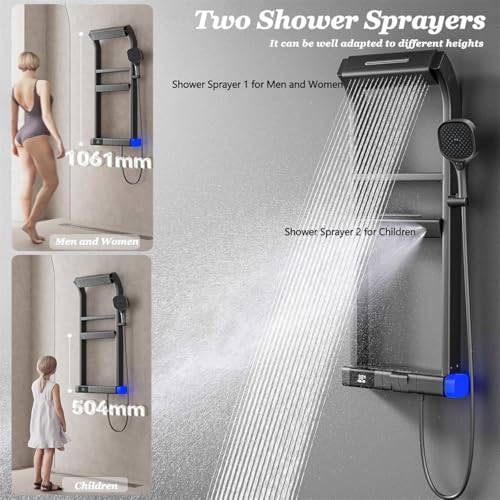 Shower Panel Tower Systems with Shelf,6 Functions Piano Key Design,Thermostatic Shower Set w/Adjustable Body Jets for Home (Milkwhite) - color: Milkwhite