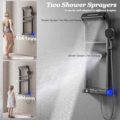 Shower Panel Tower Systems with Shelf,6 Functions Piano Key Design,Thermostatic Shower Set w/Adjustable Body Jets for Home (Milkwhite) - color: Milkwhite