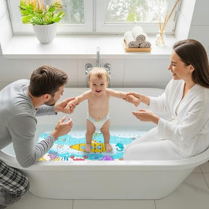 Upgrade Cartoon Baby Bath Mat Non Slip -40"x16" Extra Long Bathtub Mat for Baby Eco Friendly Durable Bath Mat for Tub Non Slip Kids Tub Mat with Suction Cups, Machine Washable and No Fading, Submarine - color: D-submarine