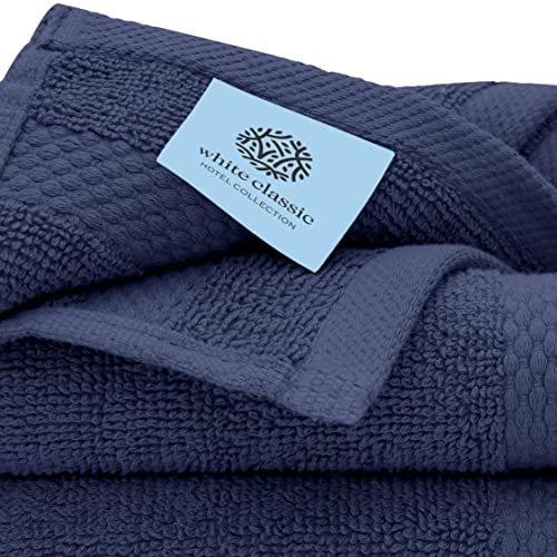 White Classic Luxury Cotton Washcloths 13x13 Inch - 650 GSM Turkish Cotton | Hotel, Spa, Bathroom Face Towel | 12 Pack, Navy Blue - color: 14: Navy Blue