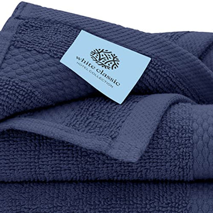 White Classic Luxury Cotton Washcloths 13x13 Inch - 650 GSM Turkish Cotton | Hotel, Spa, Bathroom Face Towel | 12 Pack, Navy Blue - color: 14: Navy Blue